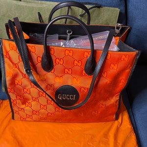 GUCCI Of The Grid Tote GG Econyl Orange